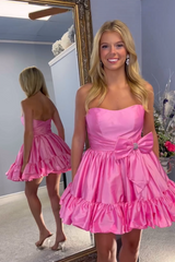 Misshow Fluffy Fuchsia Strapless A Line Tiered Short Homecoming Dress/Mini Dress with Bow