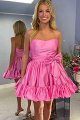 Misshow Fluffy Fuchsia Strapless A Line Tiered Short Homecoming Dress/Mini Dress with Bow