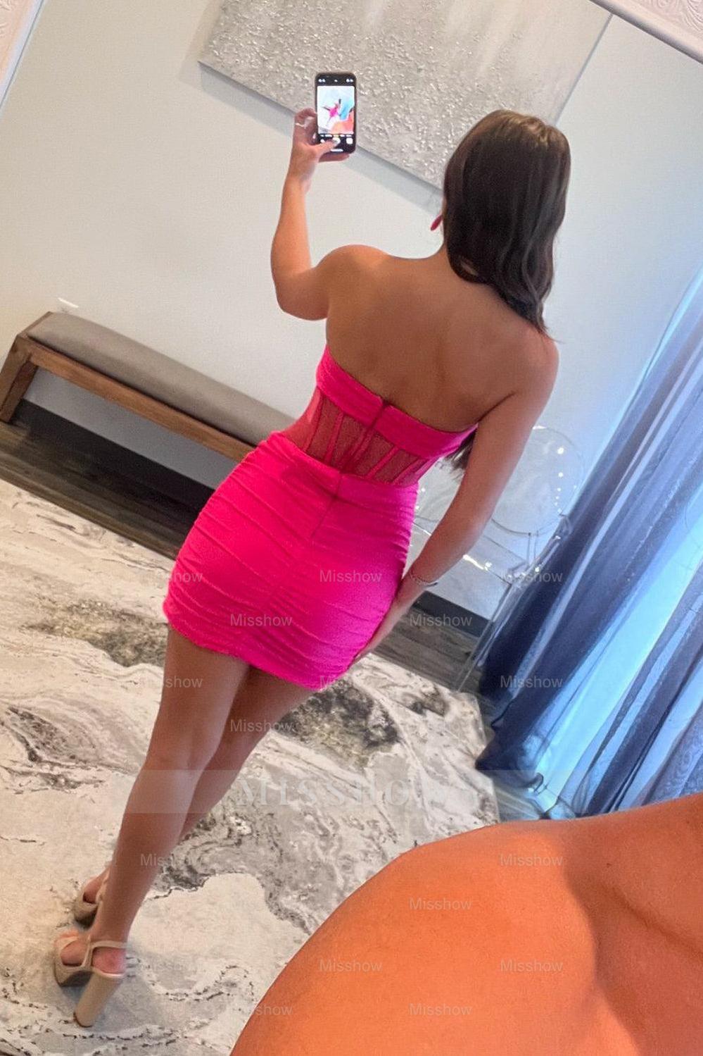 Misshow Fuchisa Strapless Tight Corset Short Homecoming Dress/Mini Dress