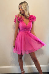 Misshow Fuchsia A Line Floral Short Homecoming Dress/Mini Dress