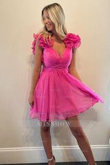 Misshow Fuchsia A Line Floral Short Homecoming Dress/Mini Dress