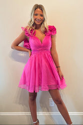 Misshow Fuchsia A Line Floral Short Homecoming Dress/Mini Dress