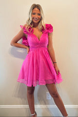 Misshow Fuchsia A Line Floral Short Homecoming Dress/Mini Dress
