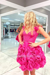 Misshow Fuchsia Corset Floral Ruffled Short Homecoming Dress/Mini Dress with Lace