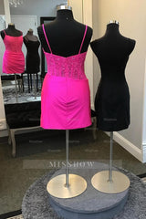 Misshow Fuchsia Corset Spaghetti Straps Tight Short Homecoming Dress/Mini Dress with Lace