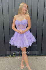 Misshow Fuchsia Corset Sweetheart A-Line Short Tulle Homecoming Dress/Mini Dress