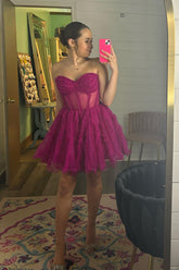 Misshow Fuchsia Corset Sweetheart A-Line Short Tulle Homecoming Dress/Mini Dress