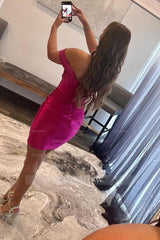 Misshow Fuchsia Off the Shoulder Ruched Tight Homecoming Dress/Mini Dress