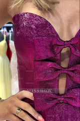 Misshow Fuchsia Sparkly A Line Short Homecoming Dress/Mini Dress With Bow