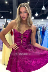 Misshow Fuchsia Sparkly A Line Short Homecoming Dress/Mini Dress With Bow