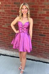 Misshow Fuchsia Strapless A Line Short Homecoming Dress/Mini Dress With Bow