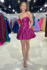 Misshow Fuchsia Strapless A Line Short Homecoming Dress/Mini Dress with Pockets