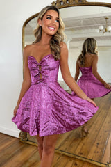 Misshow Fuchsia Strapless A Line Short Homecoming Dress/Mini Dress with Pockets