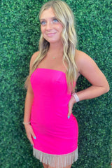 Misshow Fuchsia Strapless Fringed Tight Short Homecoming Dress/Mini Dress