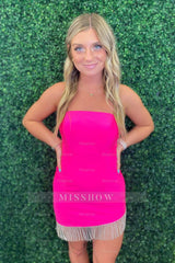 Misshow Fuchsia Strapless Fringed Tight Short Homecoming Dress/Mini Dress