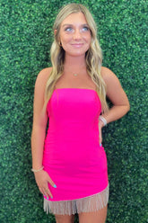 Misshow Fuchsia Strapless Fringed Tight Short Homecoming Dress/Mini Dress