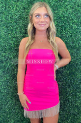 Misshow Fuchsia Strapless Fringed Tight Short Homecoming Dress/Mini Dress