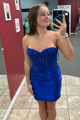 Misshow Fuchsia Strapless Tight Corset Short Homecoming Dress/Mini Dress with Lace