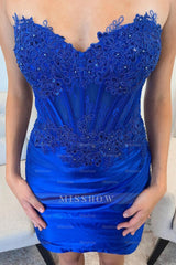 Misshow Fuchsia Strapless Tight Corset Short Homecoming Dress/Mini Dress with Lace