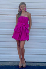 Misshow Fuchsia Tiered Sweetheart Short Homecoming Dress/Mini Dress With Bow