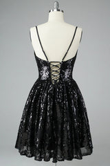 Misshow Glitter Black Lace Sequins Homecoming Dress/Mini Dress