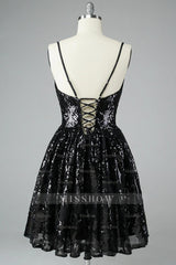 Misshow Glitter Black Lace Sequins Homecoming Dress/Mini Dress