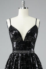 Misshow Glitter Black Lace Sequins Homecoming Dress/Mini Dress