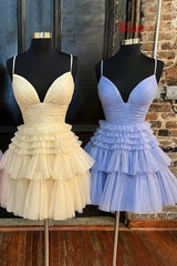 Misshow Glitter Blue A-Line Tulle Tiered Short Homecoming Dress/Mini Dress
