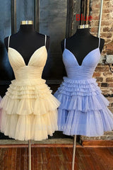Misshow Glitter Blue A-Line Tulle Tiered Short Homecoming Dress/Mini Dress