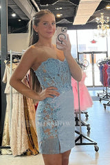 Misshow Glitter Blue Corset Floral Sequins Tight Short Homecoming Dress/Mini Dress with Fringes