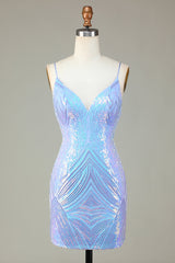 Misshow Glitter Blue Sequins Tight Short Homecoming Dress/Mini Dress