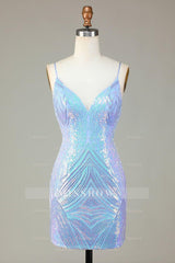 Misshow Glitter Blue Sequins Tight Short Homecoming Dress/Mini Dress
