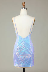 Misshow Glitter Blue Sequins Tight Short Homecoming Dress/Mini Dress