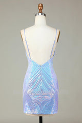 Misshow Glitter Blue Sequins Tight Short Homecoming Dress/Mini Dress