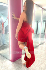 Misshow Glitter Fuchsia Beaded Strapless Bodycon Short Homecoming Dress/Mini Dress With Bow