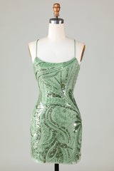 Misshow Glitter Green Sequins Tight Beaded Short Homecoming Dress/Mini Dress