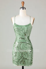 Misshow Glitter Green Sequins Tight Beaded Short Homecoming Dress/Mini Dress