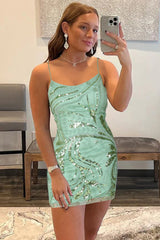 Misshow Glitter Green Sequins Tight Beaded Short Homecoming Dress/Mini Dress