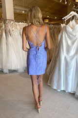 Misshow Glitter Lavender Sequins Tight Short Satin Homecoming Dress/Mini Dress