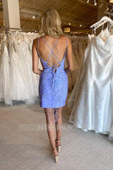 Misshow Glitter Lavender Sequins Tight Short Satin Homecoming Dress/Mini Dress