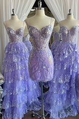 Misshow Glitter Lilac Corset Sequins Tight Short Homecoming Dress/Mini Dress with Appliques