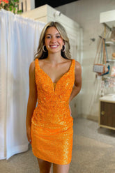 Misshow Glitter Orange Corset Sequins Tight Short Homecoming Dress/Mini Dress with Appliques