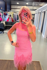 Misshow Glitter Pink Sequins Tight Short Homecoming Dress/Mini Dress With Feathers