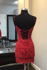 Misshow Glitter Red Corset Tight Short Homecoming Dress/Mini Dress with Appliques