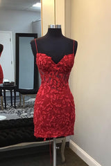 Misshow Glitter Red Corset Tight Short Homecoming Dress/Mini Dress with Appliques