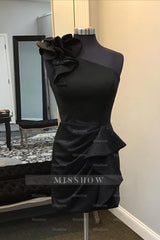 Misshow Glitter Red One Shoulder Tiered Homecoming Dress/Mini Dress With Beadings