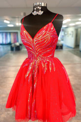 Misshow Glitter Red Sequined A-Line Short Homecoming Dress/Mini Dress