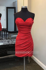 Misshow Glitter Red Sweetheart Tight Short Homecoming Dress/Mini Dress with Appliques