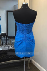 Misshow Glitter Royal Blue Corset Tight Short Homecoming Dress/Mini Dress with Lace