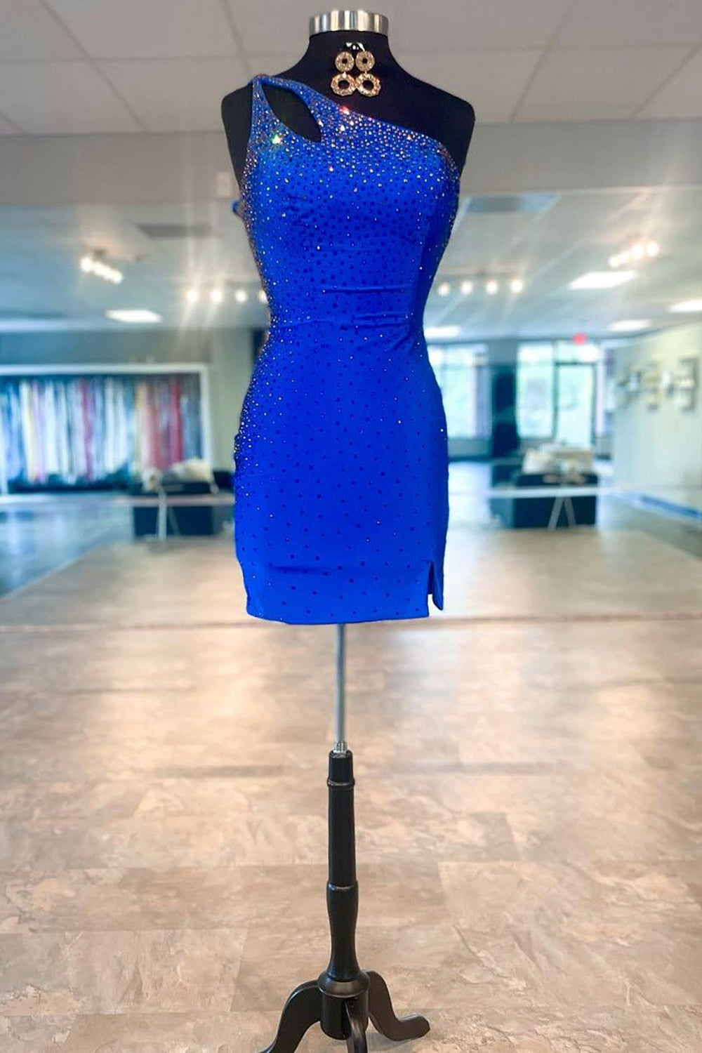 Misshow Glitter Royal Blue One Shoulder Sequins Tight Short Homecoming Dress/Mini Dress